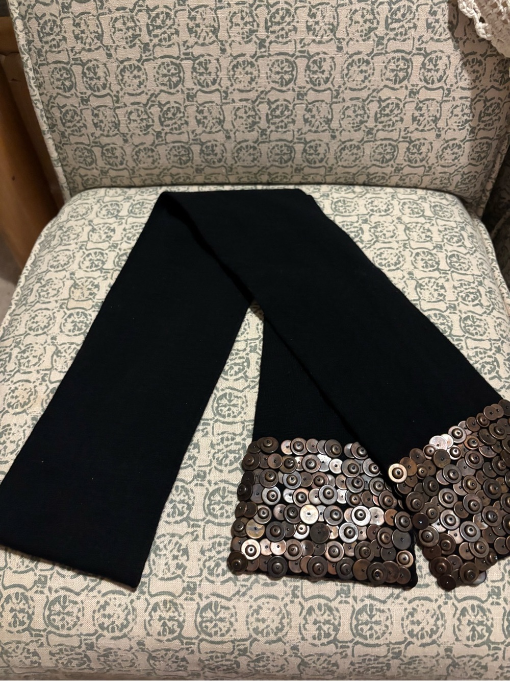 Burberry Black Cashmere 2001 Scarf with Bronze Sequin Hem